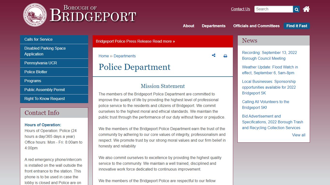 Police Department | Bridgeport PA